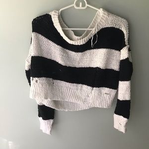 Hollister Black and white striped cropped sweater